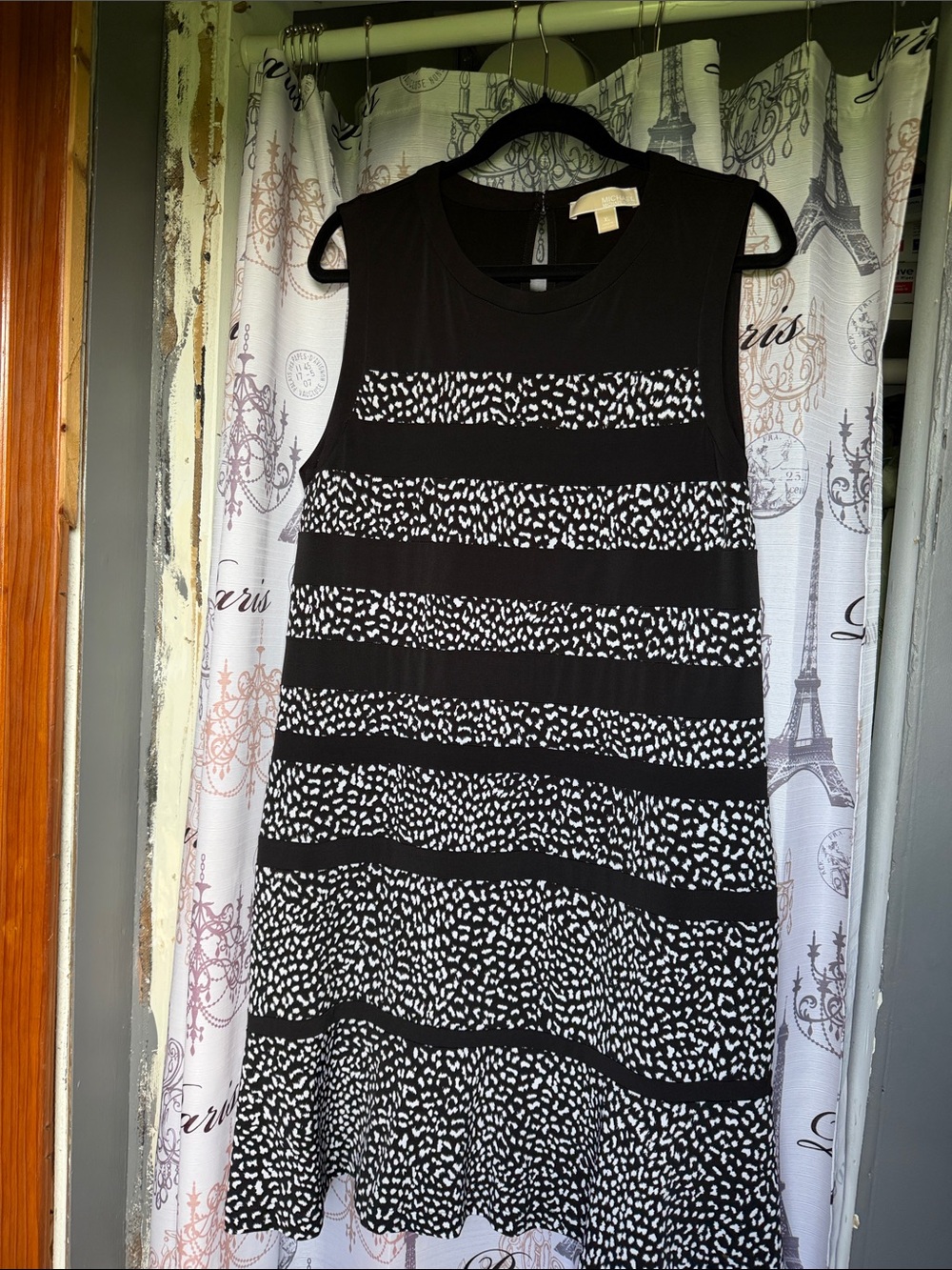 Michael Kors Black & White Asymmetrical Sleeveless Dress